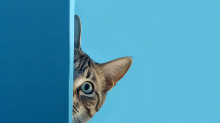 Siamese cat with blue eyes. cat peeking around the corner. Curious cat.の素材