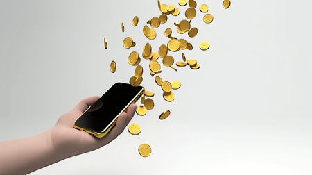 Financial image,digital currency,holding smartphoneimage illustrationの素材