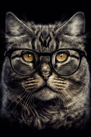 Domestic striped cat with glasses on a bright background. illustrationの素材