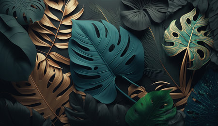 Paper background, tropical leaves on a dark textured background. top backgroundの素材
