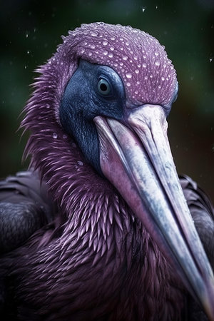 Beautiful black pelican in the sea water. close-up illustrationの素材