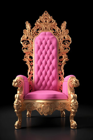 Pink and gold throne on black backgroundの素材