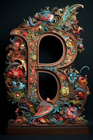 capital letter of the alphabet B, made from flowers on a black background. Illustrationの素材