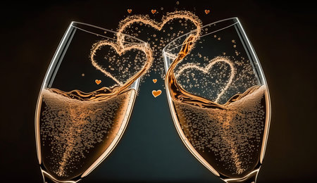 Two Champagne Glasses with abstract Heart splash. Illustrationの素材