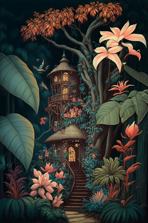 Tree house for kids in the garden. Illustrationの素材