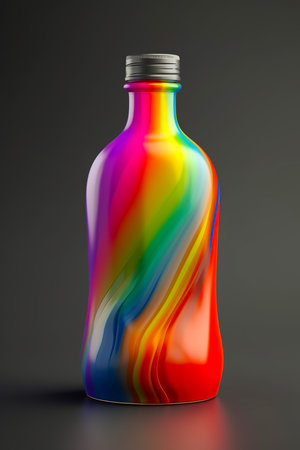 bottle with multi-colored paint on a dark background. rainbow color illustrationの素材