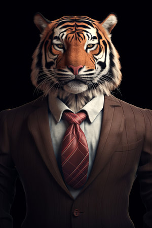 Tiger in a suit and tie. businessman in dark backgroundの素材