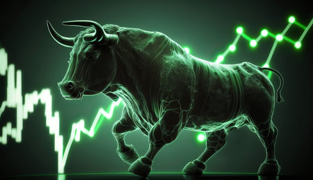 stock market or financial technology concept, polygonal bull futuristic elementの素材