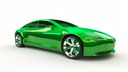 Green car from the future on a white background. Illustrationの素材