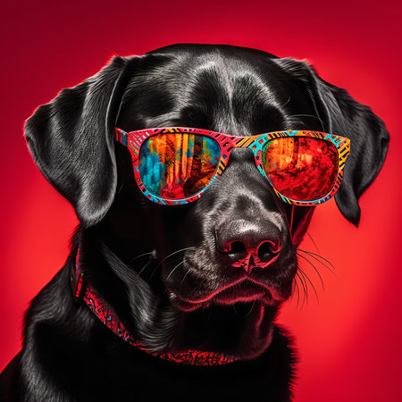portrait of a black dog in sunglasses. illustrationの素材