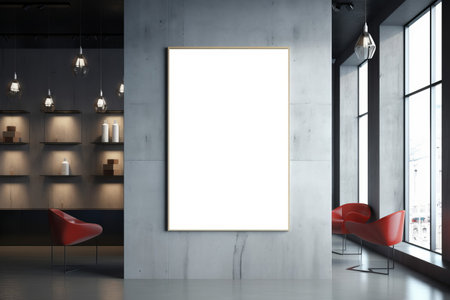 Mock up poster frame on white wall. Illustrationの素材