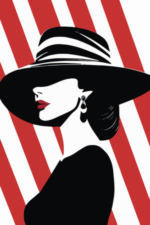 lady with elegant hat with red lips vector illustrationのイラスト素材