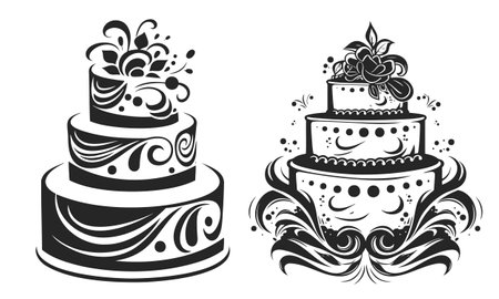 Two wedding cake silhouettes vector illustration. EPS 10のイラスト素材