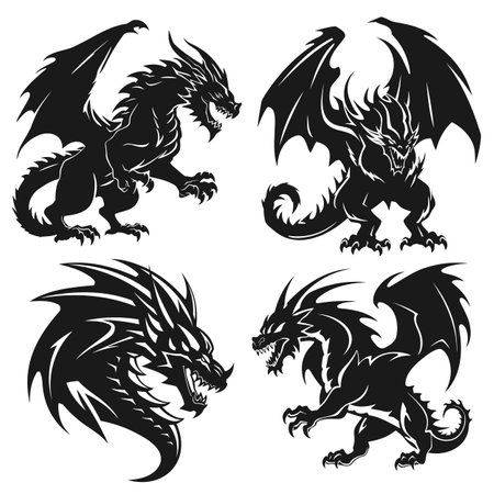 Set of the Chinese dragons, tribal tattooのイラスト素材