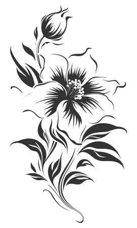 Vector black contour of lily flowers isolated on a white background.のイラスト素材