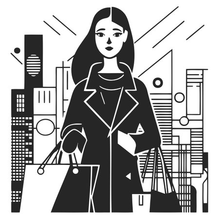 silhouette of fashion woman shopping vector illustrationのイラスト素材
