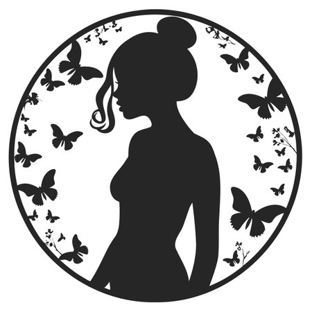 silhouette of girl and butterflies vector illustrationのイラスト素材