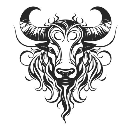 vector graphic illustration of a stylized bull s head. front viewのイラスト素材