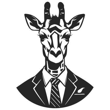 businessman giraffe, vintage line art concept black and white color, hand drawn illustrationのイラスト素材