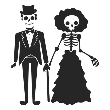 Two lovers of skeleton on the white background. Vector illustrationのイラスト素材