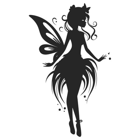 beautiful fairy silhouette. Bkack and white. Vector illustrationのイラスト素材
