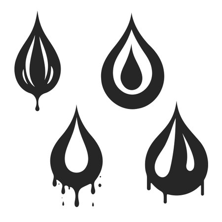black droplet and drops silhouettes set iconのイラスト素材