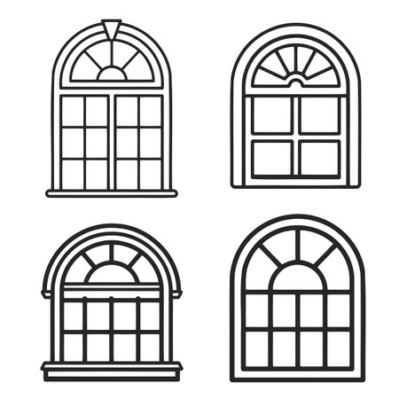 Set o retro windows isolated on white background. Hand drawing illustration.のイラスト素材