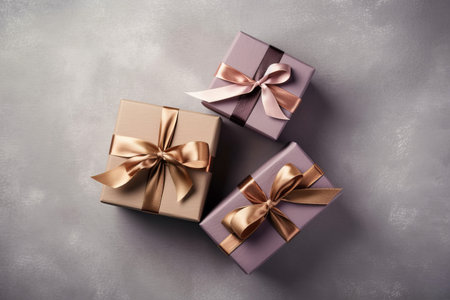 Top view gift boxes. Festive background. christmas presents.の素材