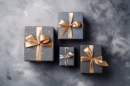 Top view gift boxes. Festive background. christmas presents.の素材
