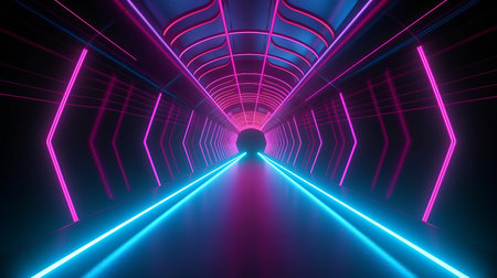 neon lights. background tunnel corridor. Technology abstract cover texture trendy. social media bannerの素材