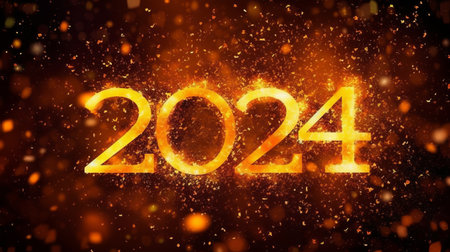 Happy New 2024 Year poster template with bokeh and light effectsの素材