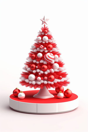 white-red christmas tree with decorationsの素材