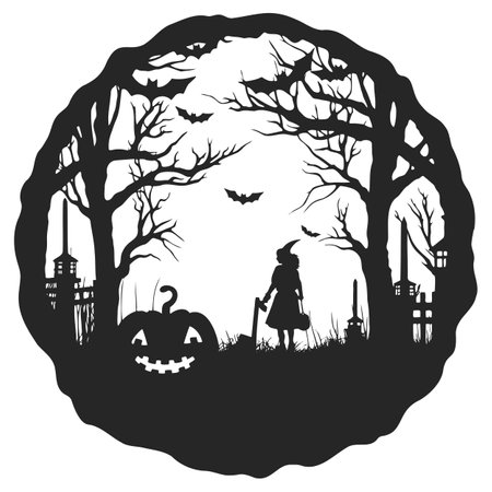 Happy Halloween illustrations pumpkins, ghosts and batsのイラスト素材