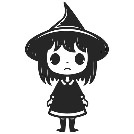 little witch black and white drawing. EPS 10のイラスト素材