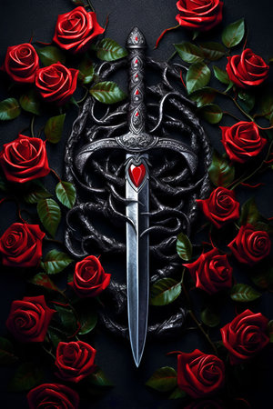 Gothic blade and red roses.の素材