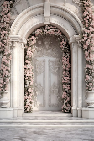flower arch with flowers, branches and leavesの素材
