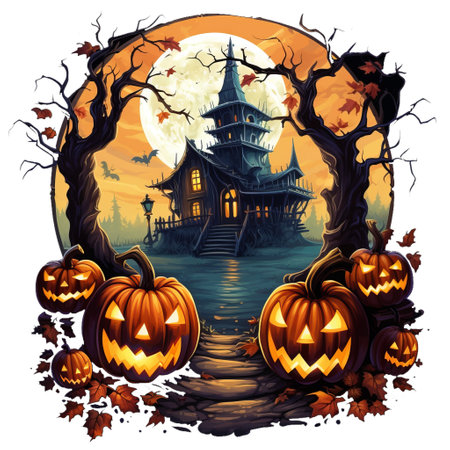 Happy halloween Clipart scary house and pumpkin.の素材