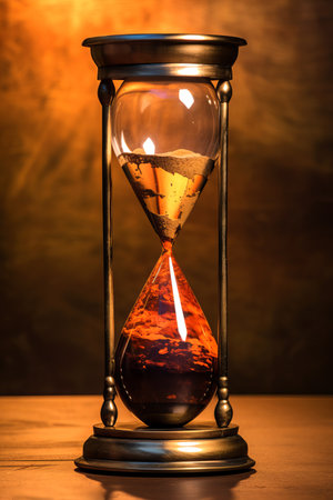 The sand passes through the hourglass's bulbs, measuring the elapsed time counting down to the deadlineの素材