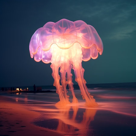 Fairytale scene with big jellyfish on the beach.の素材