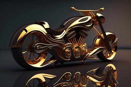 black and gold motorcycle on a dark background. Illustrationの素材