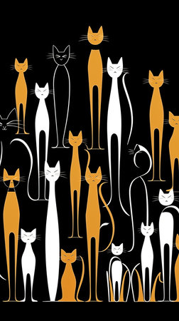 abstract geometric cats in surrealism style on black background illustrationの素材