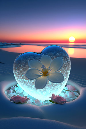 crystal with a flower on the beach. Illustrationの素材