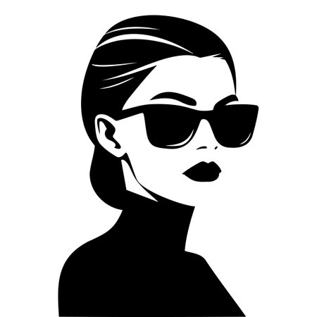 Beautiful woman in sunglasses Black and white illustrationのイラスト素材