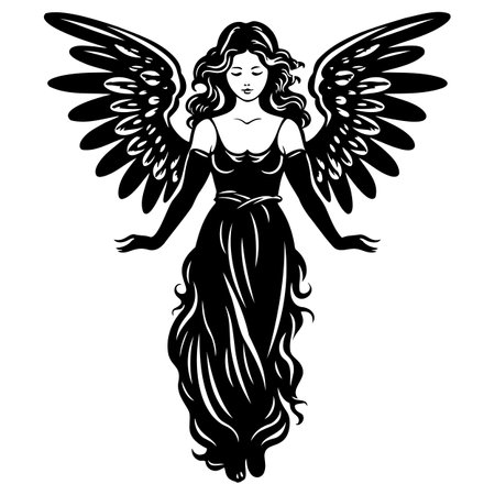 black and white drawing angelのイラスト素材