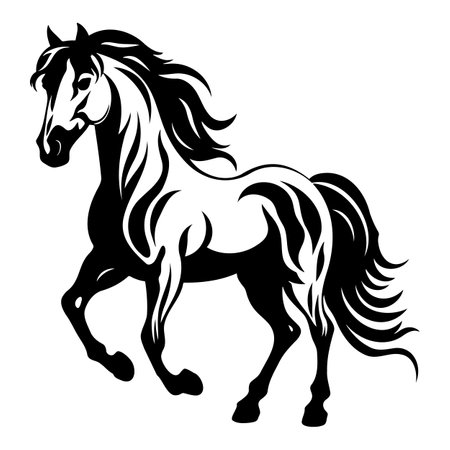 The illustrations and clipart. A black-and-white silhouette of a horseのイラスト素材