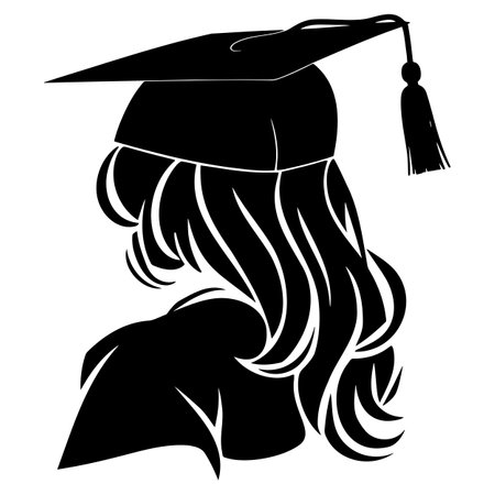 black and white illustration of a girl in a student hatのイラスト素材