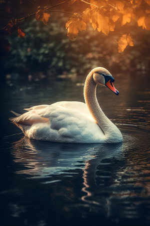 swan on blue lake water. Illustrationの素材