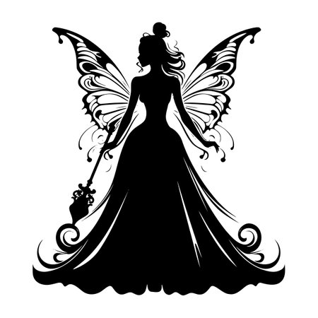 beautiful fairy. Bkack and white. Vector illustrationのイラスト素材