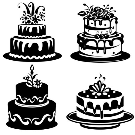 set of wedding cake icon in trendy flat design
