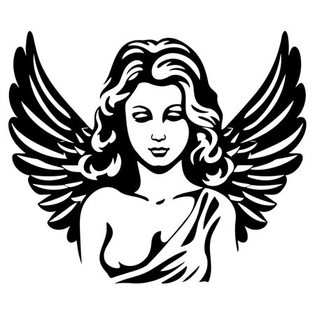 black and white drawing angelのイラスト素材